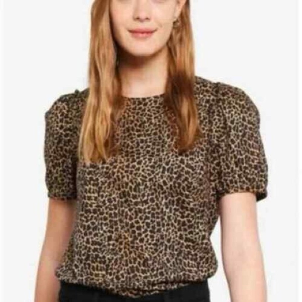 NWOT J. Crew Animal Print Puff Sleeve Blouse 100% cotton